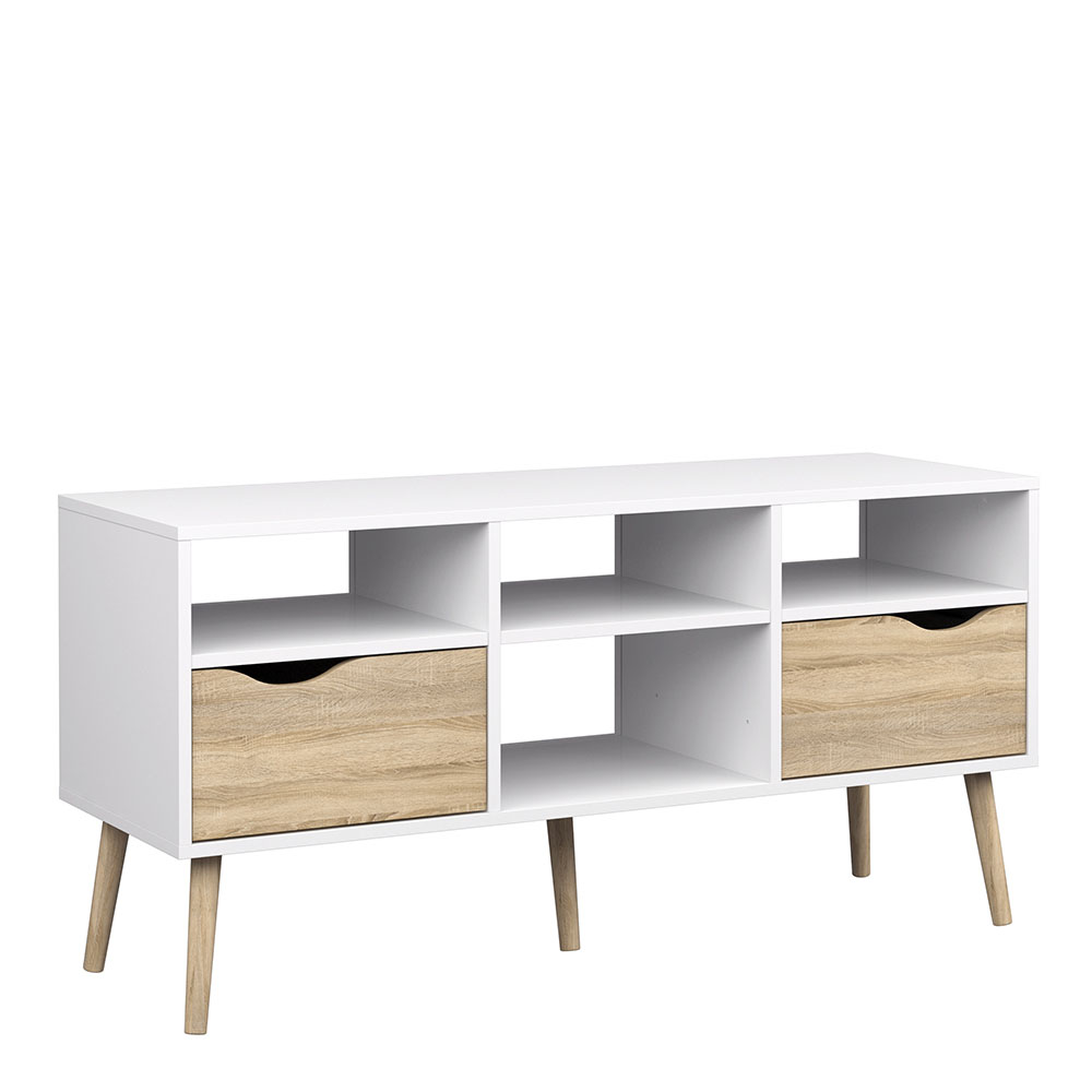 Oslo TV Unit - Wide - 2 Drawers 4 Shelves White and Oak